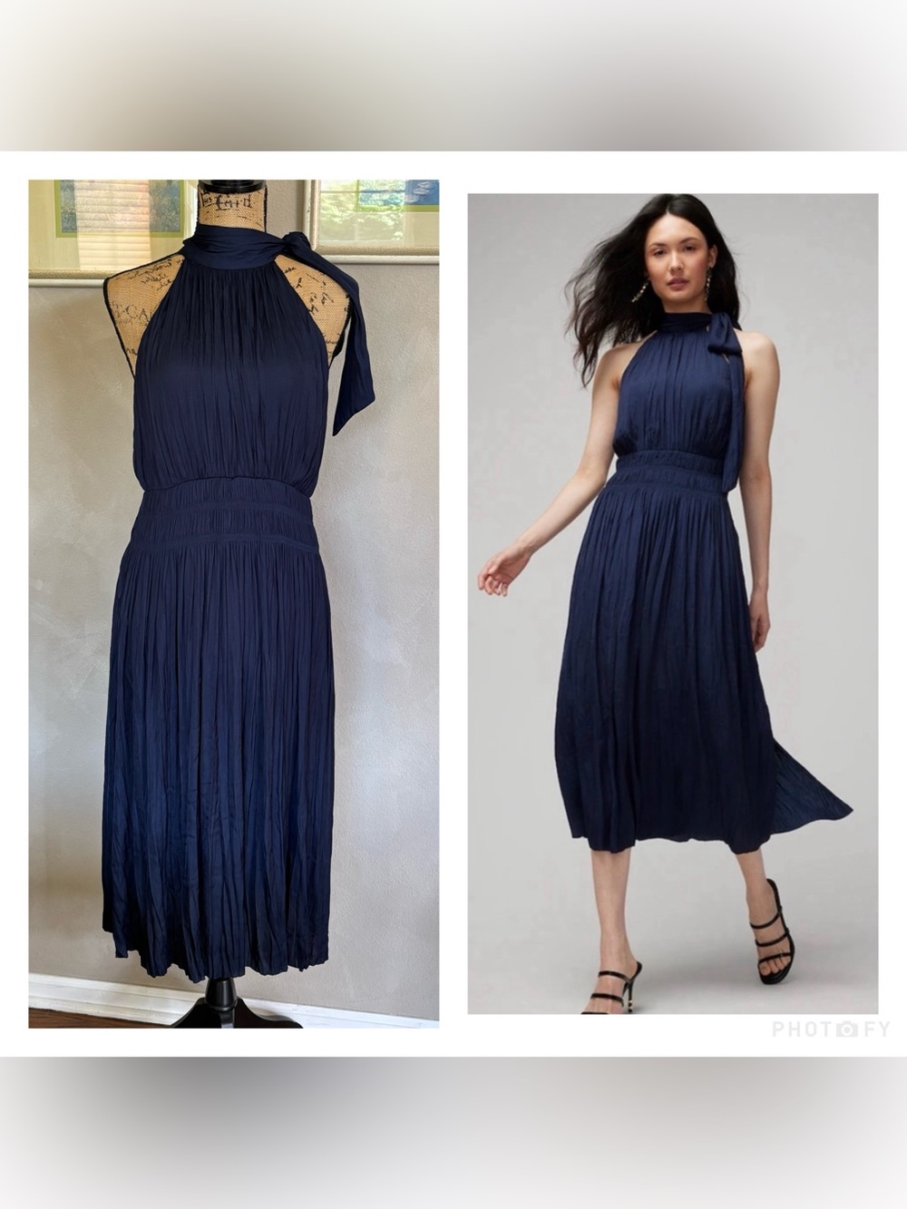 NWT White House Black Market Tie Neck Smocked midi dress